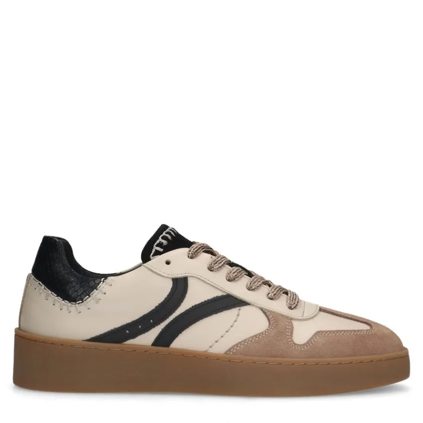 Manfield Beige leren sneakers met suède details^DAMES Sneakers