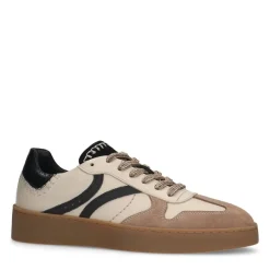 Manfield Beige leren sneakers met suède details^DAMES Sneakers