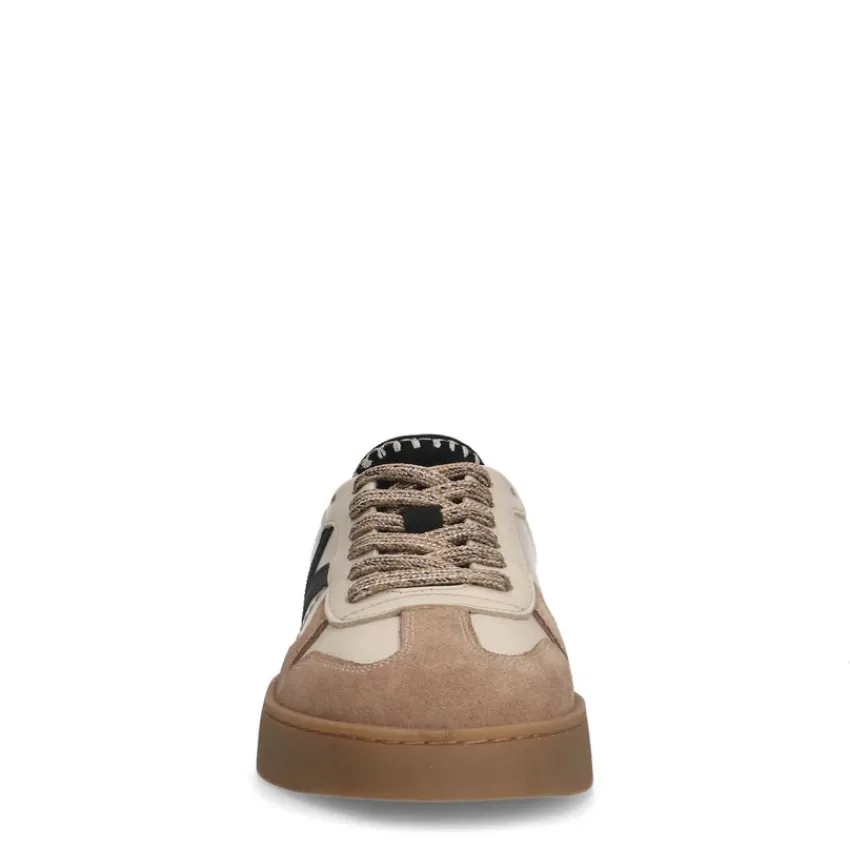 Manfield Beige leren sneakers met suède details^DAMES Sneakers