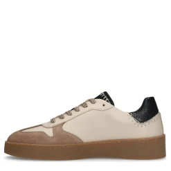 Manfield Beige leren sneakers met suède details^DAMES Sneakers