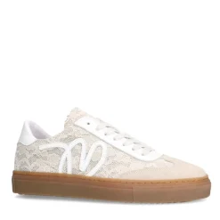 Manfield Beige leren sneakers met kanten details^DAMES Sneakers