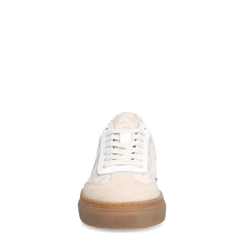 Manfield Beige leren sneakers met kanten details^DAMES Sneakers