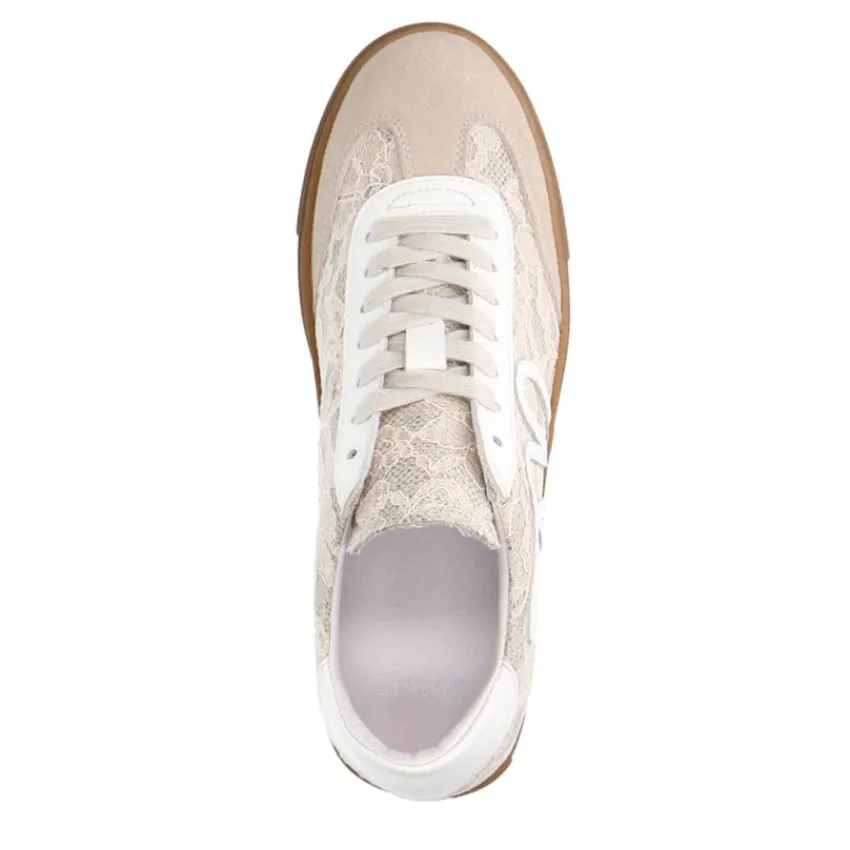 Manfield Beige leren sneakers met kanten details^DAMES Sneakers