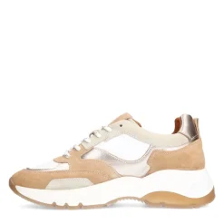Manfield Beige leren sneakers met witte details^DAMES Sneakers