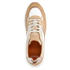 Manfield Beige leren sneakers met witte details^DAMES Sneakers