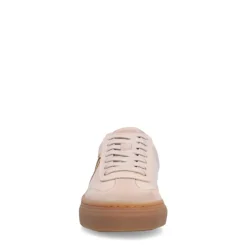 Manfield Beige leren sneakers met groene details^DAMES Sneakers