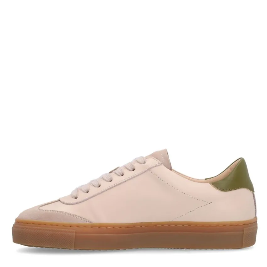 Manfield Beige leren sneakers met groene details^DAMES Sneakers