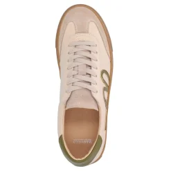 Manfield Beige leren sneakers met groene details^DAMES Sneakers