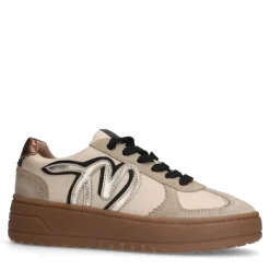 Manfield Beige leren sneakers met gouden details^DAMES Sneakers