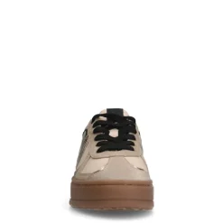 Manfield Beige leren sneakers met gouden details^DAMES Sneakers