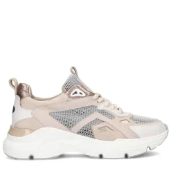Manfield Beige leren sneakers suède details^DAMES Sneakers