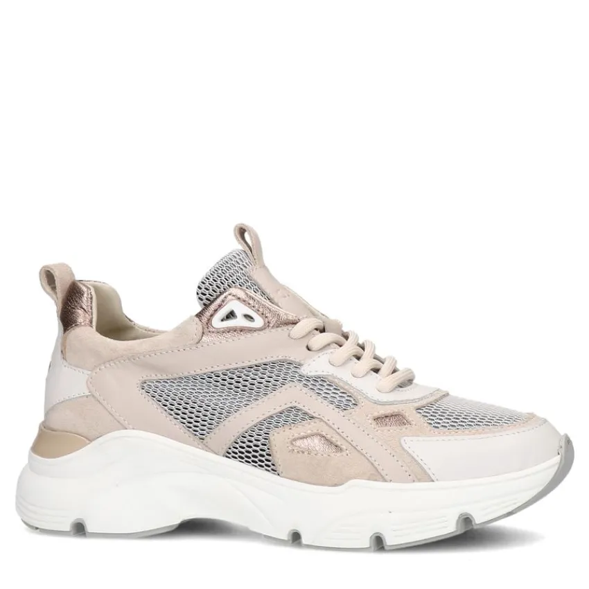 Manfield Beige leren sneakers suède details^DAMES Sneakers