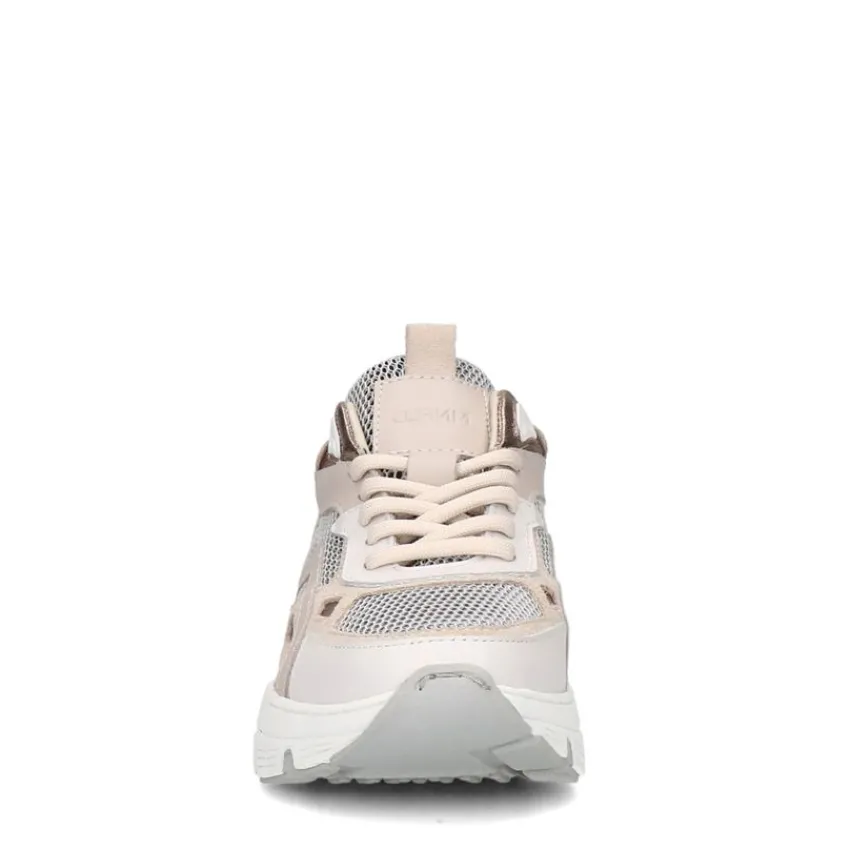 Manfield Beige leren sneakers suède details^DAMES Sneakers