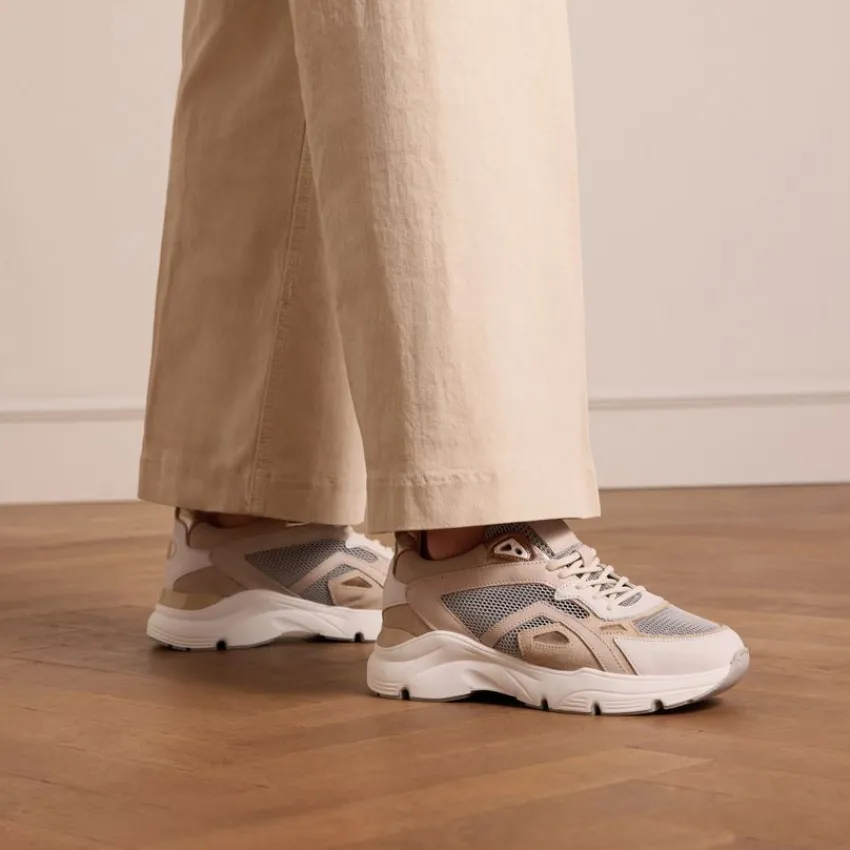 Manfield Beige leren sneakers suède details^DAMES Sneakers