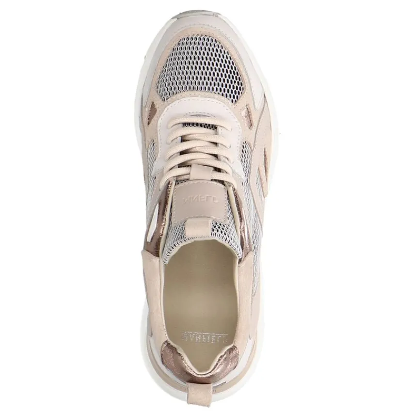 Manfield Beige leren sneakers suède details^DAMES Sneakers