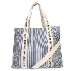 Manfield Beige navy gestreepte shopper^ Shoppers