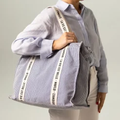 Manfield Beige navy gestreepte shopper^ Shoppers