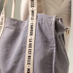 Manfield Beige navy gestreepte shopper^ Shoppers