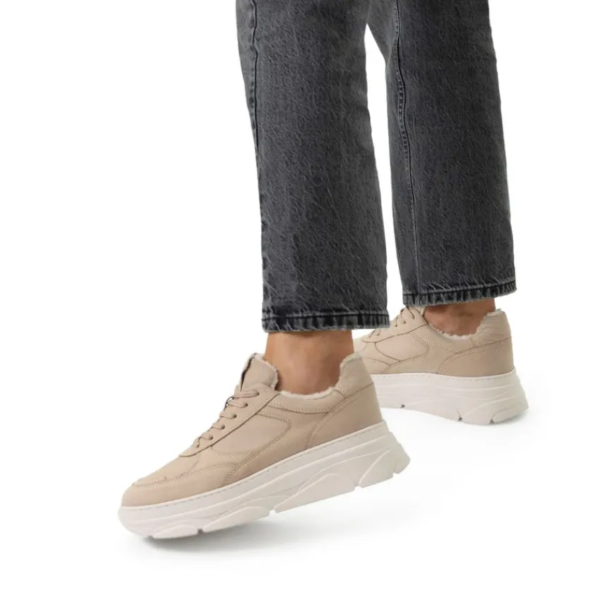 Manfield Beige nubuck sneakers^DAMES Sneakers