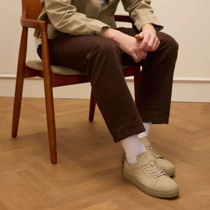 Manfield Beige nubuck sneakers^Heren Sneakers