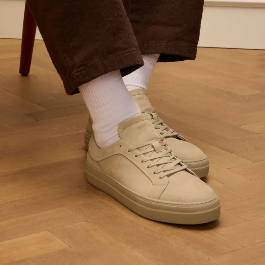 Manfield Beige nubuck sneakers^Heren Sneakers