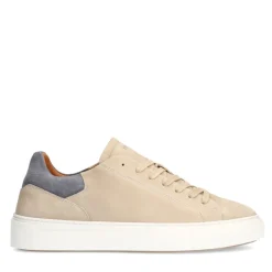 Manfield Beige nubuck sneakers met grijze details^Heren Sneakers