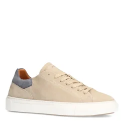 Manfield Beige nubuck sneakers met grijze details^Heren Sneakers