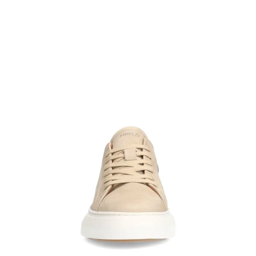 Manfield Beige nubuck sneakers met grijze details^Heren Sneakers