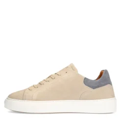 Manfield Beige nubuck sneakers met grijze details^Heren Sneakers