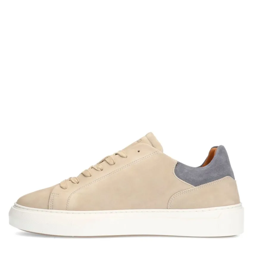 Manfield Beige nubuck sneakers met grijze details^Heren Sneakers