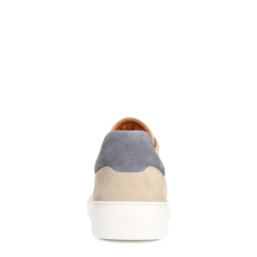 Manfield Beige nubuck sneakers met grijze details^Heren Sneakers