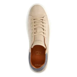 Manfield Beige nubuck sneakers met grijze details^Heren Sneakers