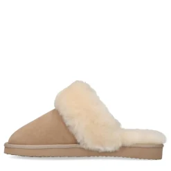 Beige pantoffels met wollen voering^DAMES Pantoffels