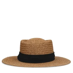 Manfield Beige raffia hoed met zwarte band^ Hoeden & Petten