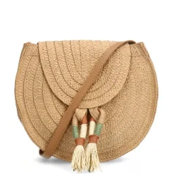 Manfield Beige raffia schoudertas^ Schoudertassen