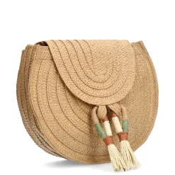 Manfield Beige raffia schoudertas^ Schoudertassen