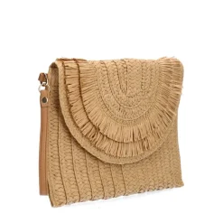 Manfield Beige raffia schoudertas^ Schoudertassen