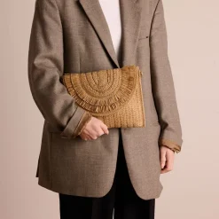 Manfield Beige raffia schoudertas^ Schoudertassen