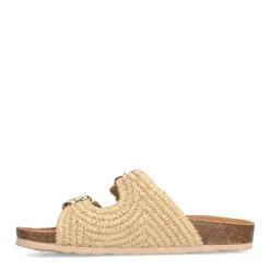 Manfield Beige raffia slippers^DAMES Slippers