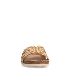 Manfield Beige raffia slippers met glittersteentjes^DAMES Slippers
