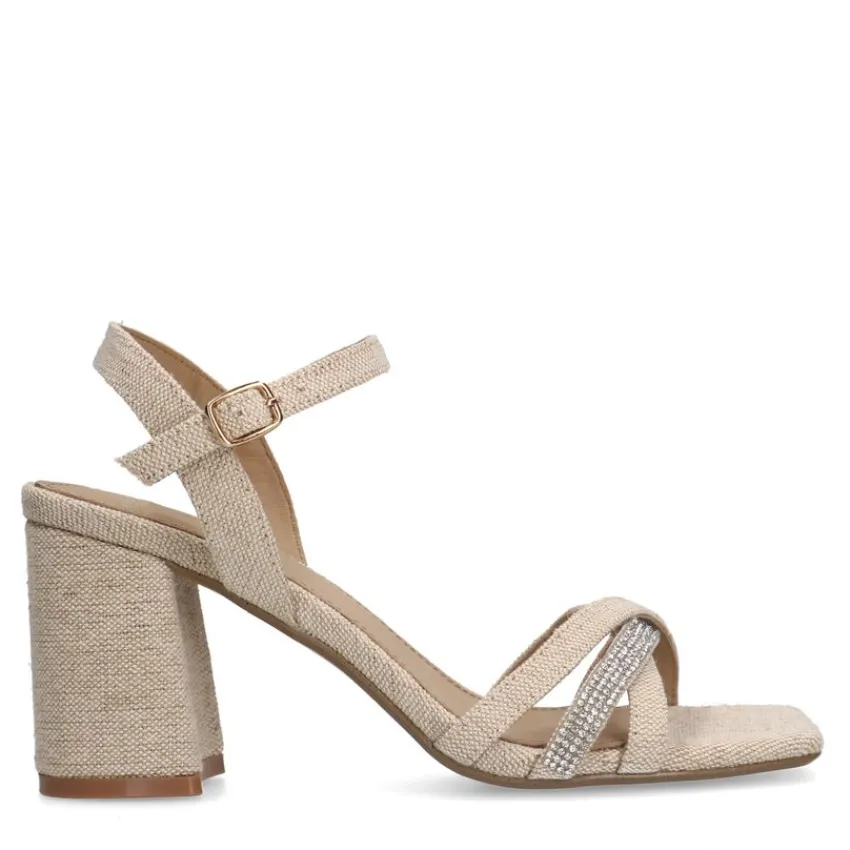 Manfield Beige sandalen met hak met strass detail^DAMES Sandalen