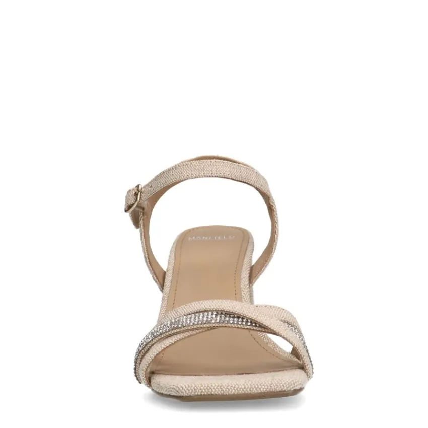 Manfield Beige sandalen met hak met strass detail^DAMES Sandalen