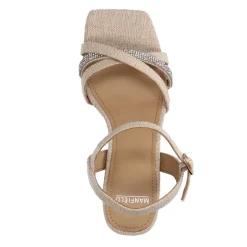 Manfield Beige sandalen met hak met strass detail^DAMES Sandalen