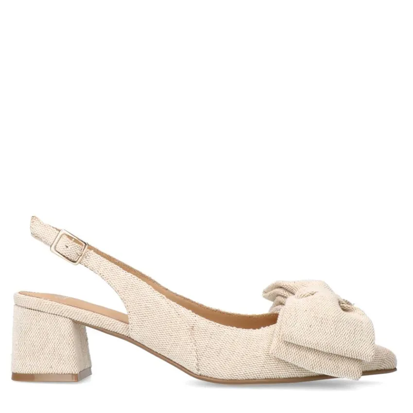 Manfield Beige slingbacks met strik^DAMES Pumps|Slingbacks