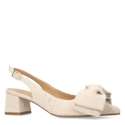 Manfield Beige slingbacks met strik^DAMES Pumps|Slingbacks
