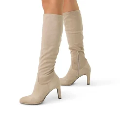 Manfield Beige stretch laarzen met hak^DAMES Laarzen