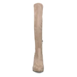 Manfield Beige stretch laarzen met hak^DAMES Laarzen