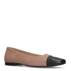 Manfield Beige suède ballerina's met zwarte neus^DAMES Loafers