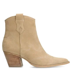 Manfield Beige suède cowboy laarzen^DAMES Enkellaarsjes