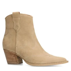 Manfield Beige suède cowboy laarzen^DAMES Enkellaarsjes